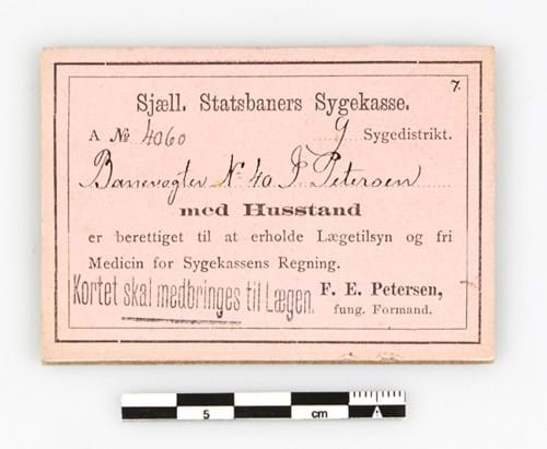 Medlemskort fra Sjællandske Statsbaners sygekasse, som har tilhørt en banevogter ved navn Petersen.